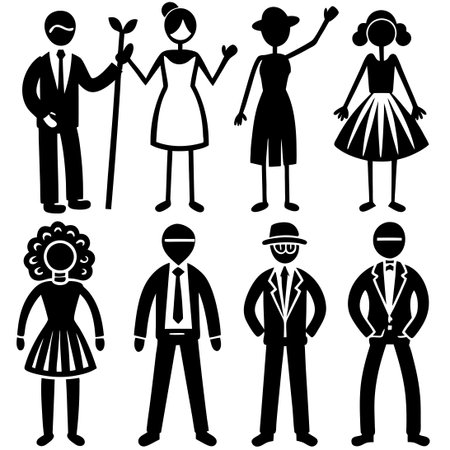 Comprehensive Collection of Stick Figure Drawings Depicting Diverse Individualsのイラスト素材