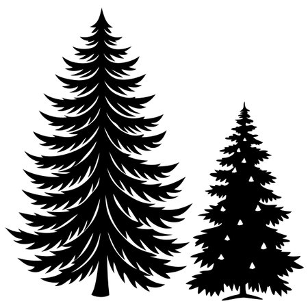 Evergreen Coniferous Spruce Fir Trees Silhouette Vector Collectionのイラスト素材