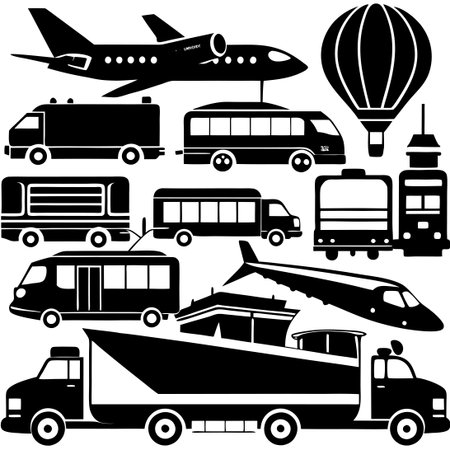 Comprehensive Collection of Transportation Silhouette Vectors for Graphic Design Projectsのイラスト素材