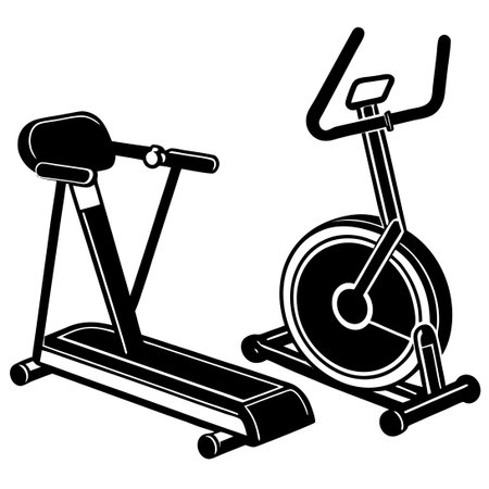 Flat-Style Illustration of a Treadmill and Exercise Bike in Whiteのイラスト素材