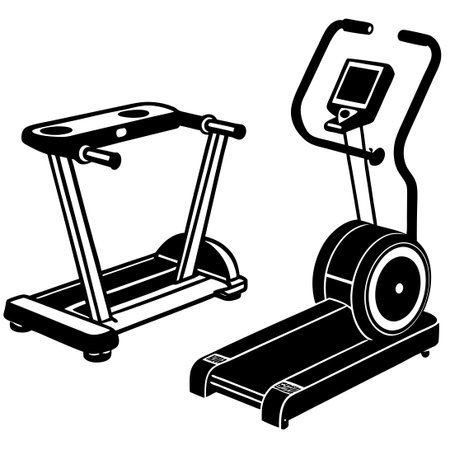 Flat Style Illustration of a Treadmill and Exercise Bike on White Backgroundのイラスト素材