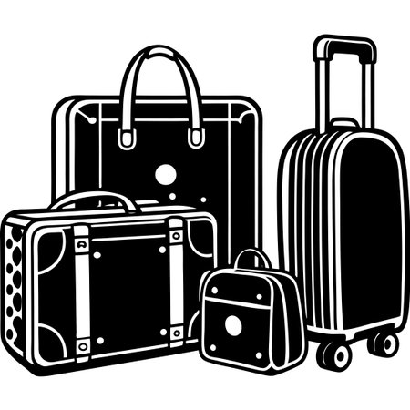 Essential Travel Gear: A Complete Set of Silhouette Travel Bags and Suitcasesのイラスト素材