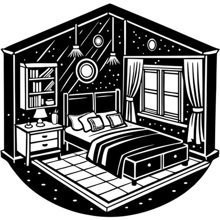 Isolated Bedroom Sketch Interior with Vector Illustrationのイラスト素材