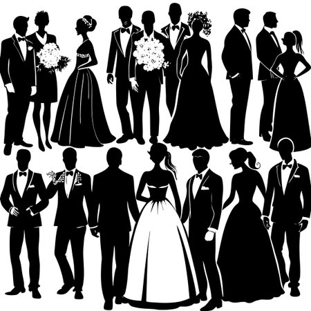 Comprehensive Collection of Wedding Silhouettes for Every Bridal Styleのイラスト素材