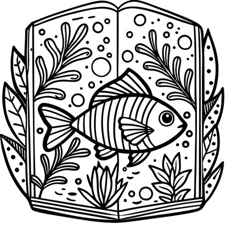 Intricate Hand-Drawn Depiction of Underwater Sea Life in Vibrant Huesのイラスト素材