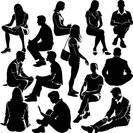 Collection of Silhouette Images Depicting People Sitting in Various Posturesのイラスト素材