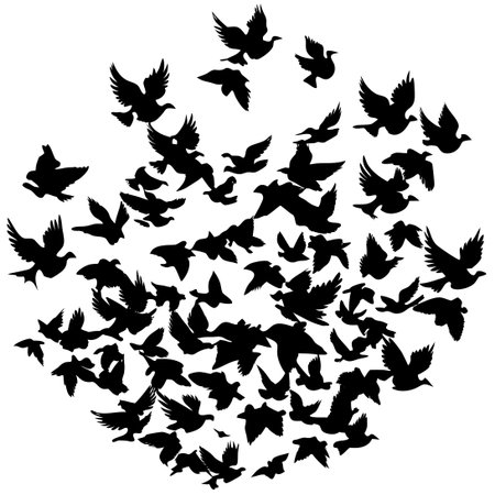 Watercolor Flock of Birds Soaring in the Skyのイラスト素材