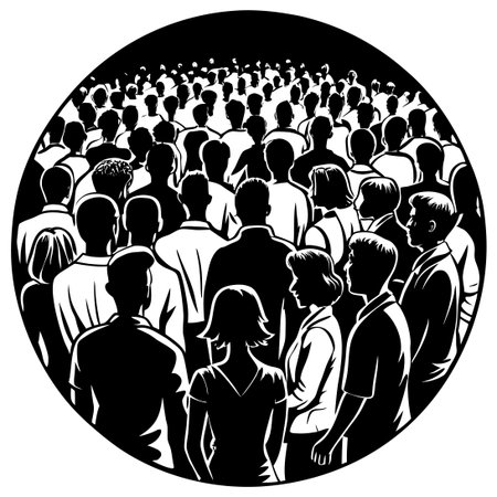 Vector Illustration of a Diverse Group of People Standing Together in a Flat Styleのイラスト素材