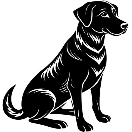Black Silhouette of a Dog Sitting Isolated on a White Backgroundのイラスト素材