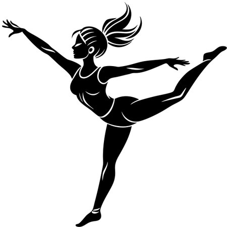 Silhouetted Gymnast Leaping in Isolated Black Backgroundのイラスト素材