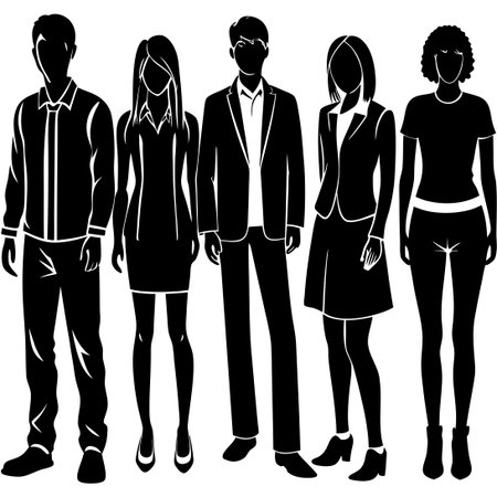 Diverse Set of Isolated Human Silhouettes in Various Posesのイラスト素材