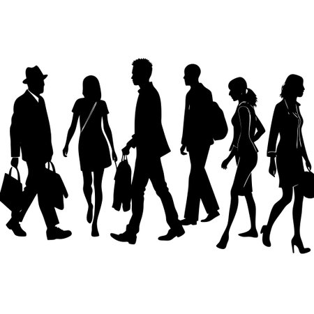 Vector Isolated Collection of Walking and Running People Silhouettesのイラスト素材