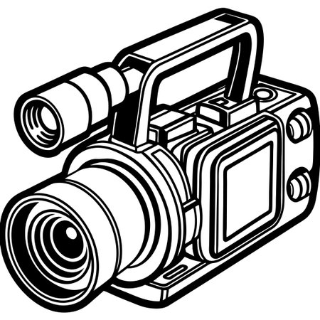 Outline Sketch of a Video Camera in Black on a White Backgroundのイラスト素材