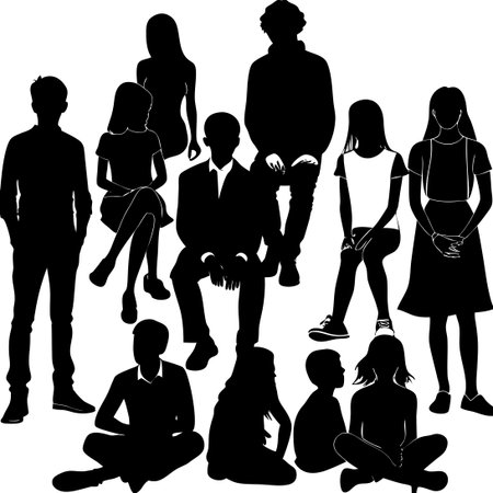 Isolated Silhouettes of People Sitting on Largescale Landmark Vector Illustrationのイラスト素材