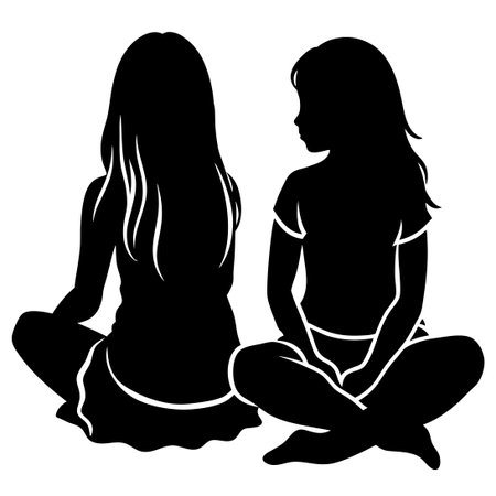 Collection of Vector Silhouettes Depicting Seated Young Girls in Various Posesのイラスト素材