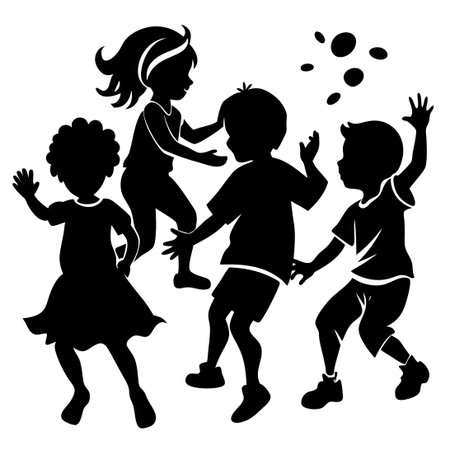 Silhouette of Energetic Children Playing Together in Outdoor Funのイラスト素材