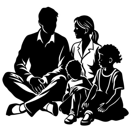 Vector Silhouette of Two People, a Man and a Woman Childのイラスト素材