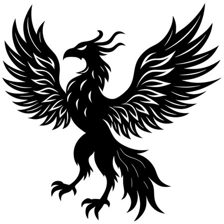 Watercolor Silhouette Phoenix Rising from Ashes Set Isolated on White Backgroundのイラスト素材