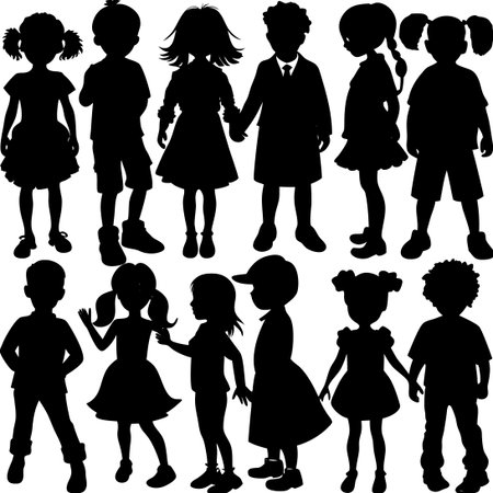 Extensive Collection of Vector Silhouettes Depicting a Multitude of Childrenのイラスト素材