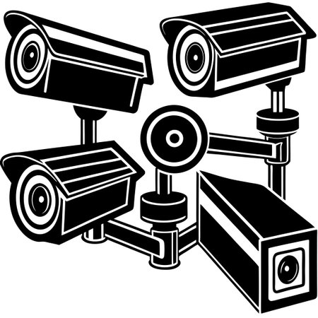 White Background Technology Showcase of High-Definition CCTV Security Camerasのイラスト素材
