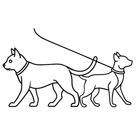 Continuous Line Art of Walking Cat and Dog Togetherのイラスト素材