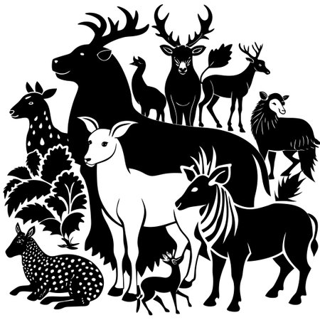 White and Different Animals Vector Illustration Setのイラスト素材