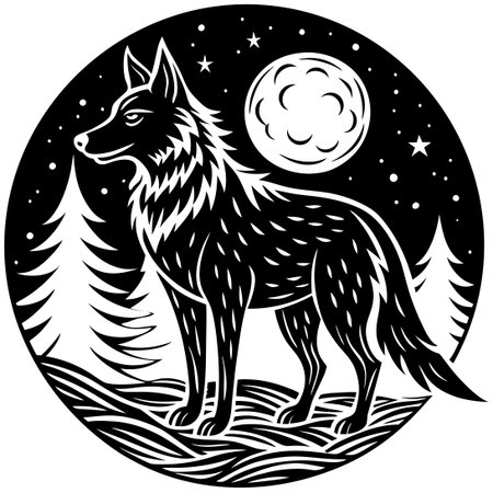 Majestic Wolf Howling at the Full Moon in the Wildernessのイラスト素材