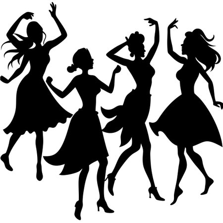 Silhouette of Women and Girls Dancing with Graceful Movementsのイラスト素材