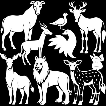 Collection of Diverse White Animals in Vector Format