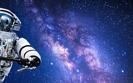 Astronaut floating in outer space with galaxy sky.の素材