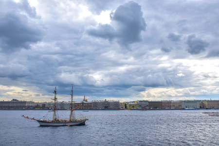 View of the Neva river from the Neva embankment.