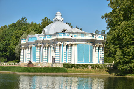 background for Russian old elegant heritage Church White and Blue in st petersburg pushkin parkのeditorial素材