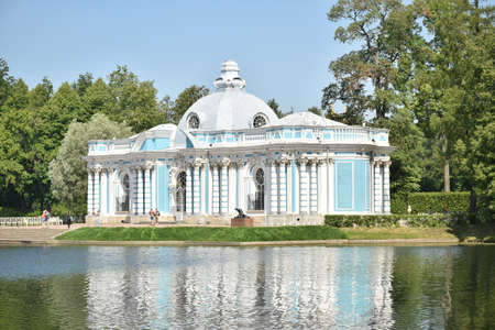 background for Russian old elegant heritage Church White and Blue in st petersburg pushkin parkのeditorial素材