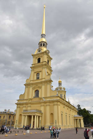Landscape view of Russian landmark peter and paul cathedral with trees from peter and paul Fortress in moscow , Russia tourism attractionのeditorial素材