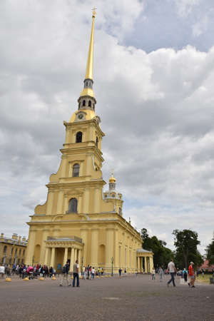 Landscape view of Russian landmark peter and paul cathedral with trees from peter and paul Fortress in moscow , Russia tourism attractionのeditorial素材