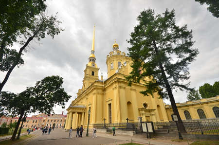 Landscape view of Russian landmark peter and paul cathedral with trees from peter and paul Fortress in moscow , Russia tourism attractionのeditorial素材