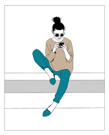 Girl playing mobile phoneのイラスト素材