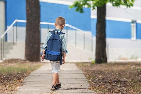 Little kid is going to school for the first timeの写真素材