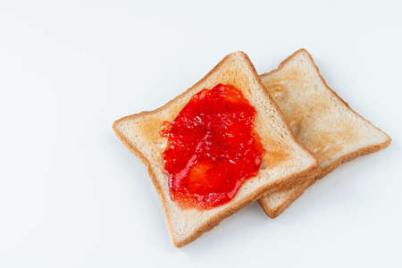 Slices of toast bread on white background, top viewの写真素材