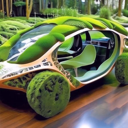 Futuristic car in the park. Modern car concept. 3D rendering.の素材