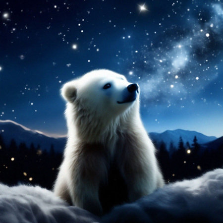 Polar bear on a background of the night starry sky.の素材