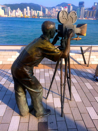Statue dedicated to film cameramen on Avenue of Stars, Hong Kongのeditorial素材