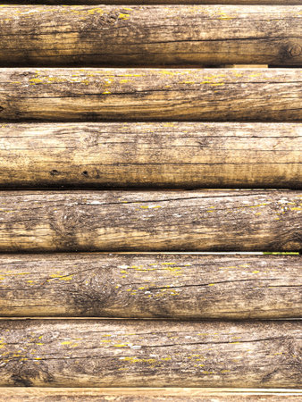 Rustic wooden logs texture with natural patterns and aged surfaceの写真素材