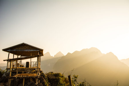 The hut on the top at mountain in Nong Khiawの写真素材