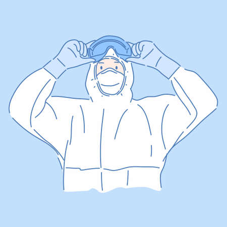 Doctor in Personal Protective Equipment  protection suit, Protect coronavirus concept.のイラスト素材