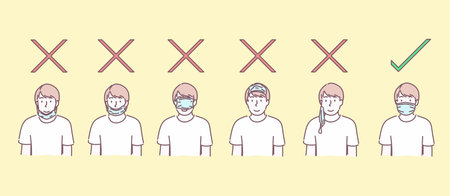 Man wearing surgical mask. How to wear mask for prevent disease, flu, air pollution, contaminated...