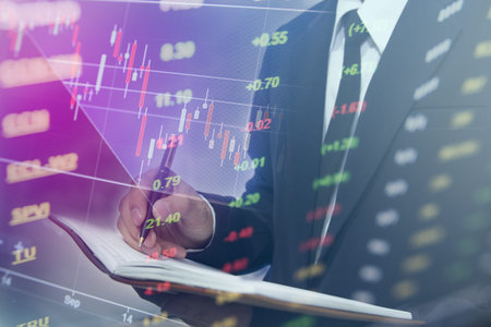 Double exposure business people . Stock markets financial or Investment strategy background Business...