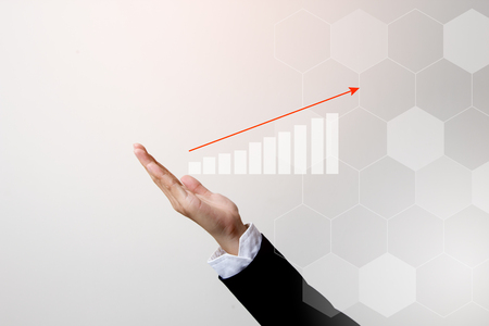 Future of financial business concept,Businessman with finance symbols coming.の写真素材