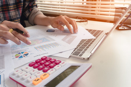 Business man calculate about cost and doing finance at office, Finance managers task,Concept...