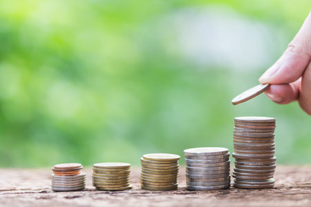 Investment and financial concept, Close up of stacking coins of growth to profit finance.
